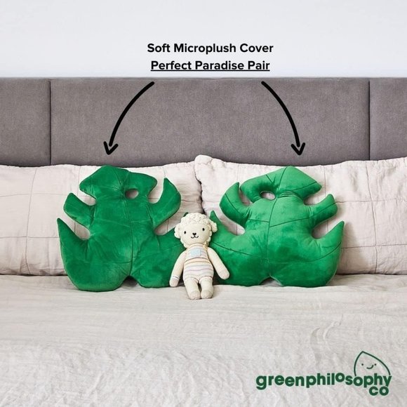 Green 3D Accent Monstera Deliciosa Succulent Philosophy Plush Leaf Throw Pillow - Picture 6 of 8